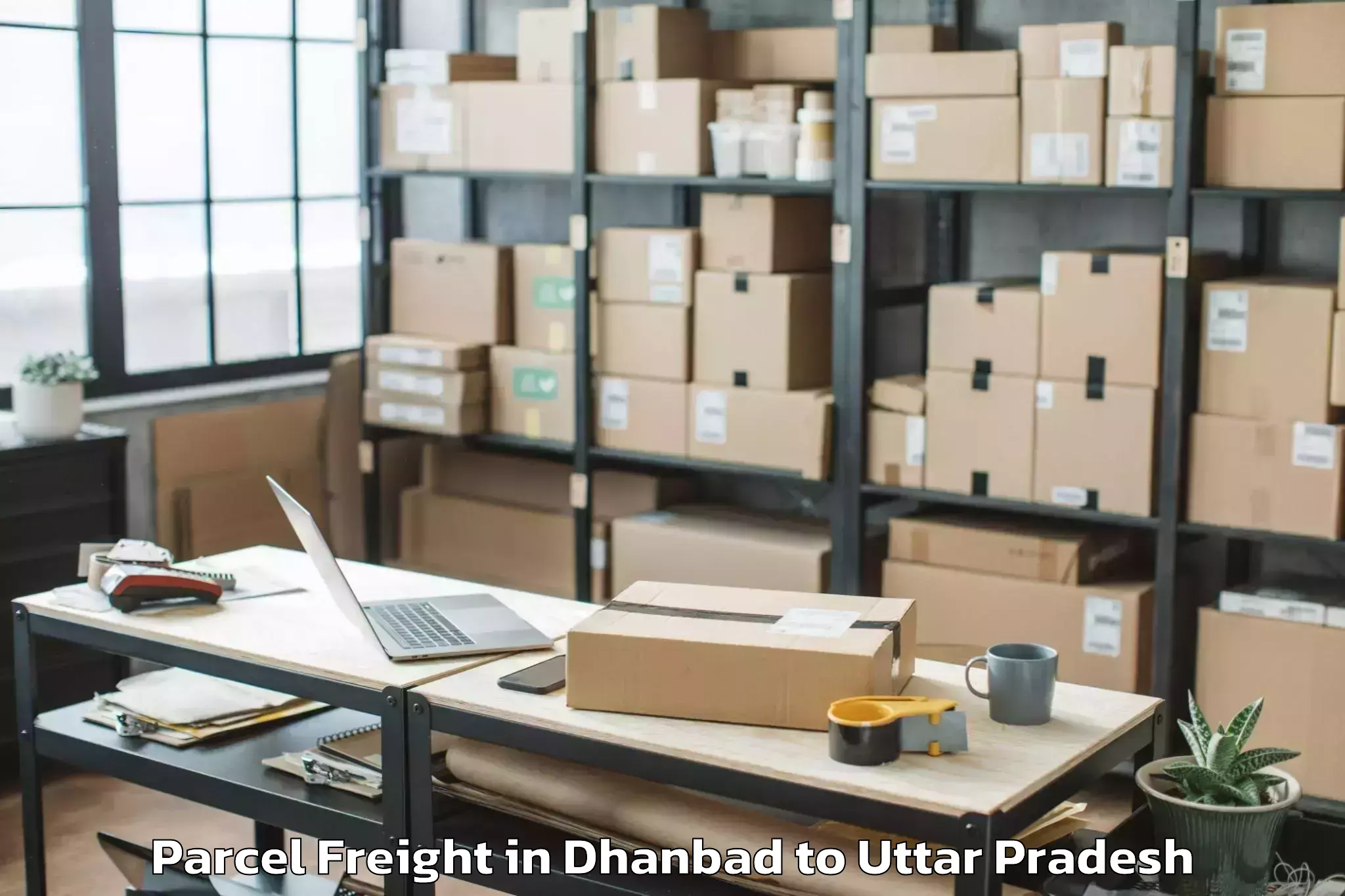 Easy Dhanbad to Mahavan Parcel Freight Booking